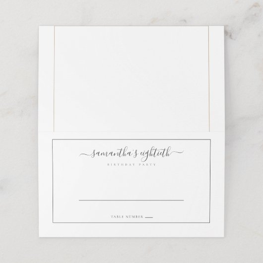 Carte De Placement Elégante Black Script Bordure 80e fête d'anniversa (Extérieur déplié)