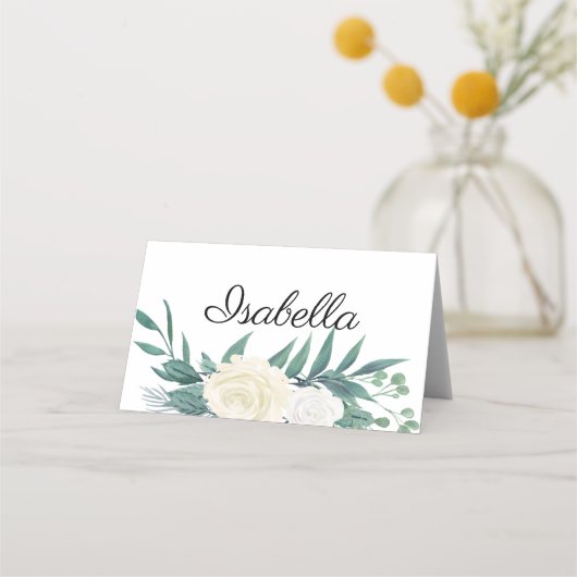 Carte De Placement Elegante Blumen Grün Weiss (Devant)