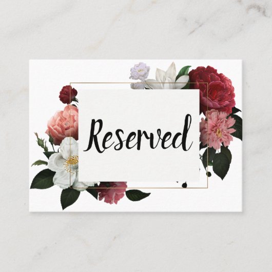 Carte De Placement Elégante Bourgogne et Fleurs roses (Devant)