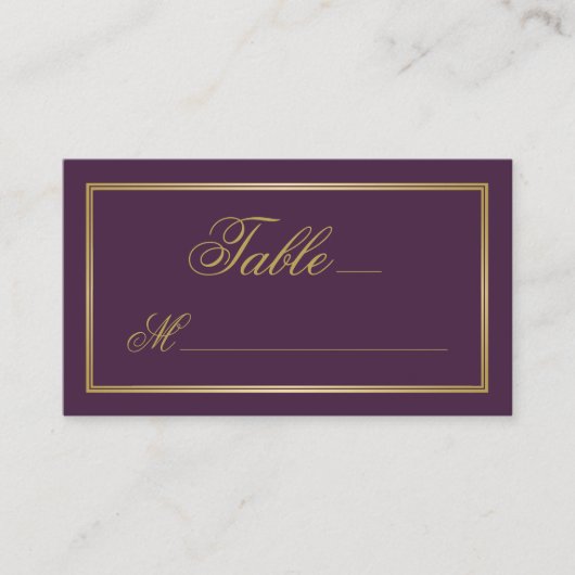 Carte De Placement Élégante calligraphie de script or sur Plum Mariag (Devant)