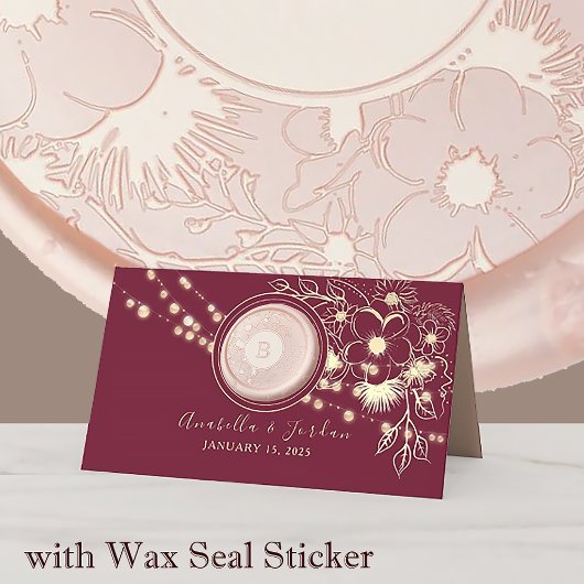 Carte De Placement Elégante carte Mariage Monogram Bourgogne