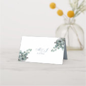 Carte De Placement Elégante couleur bleu azur Mariage floral (Dos)