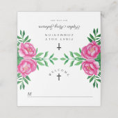 Carte De Placement Elégante couleur rose florale première communion (Extérieur déplié)