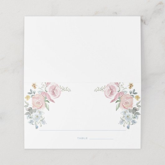 Carte De Placement Élégante crête de couronne fleurie | Mariage monog (Extérieur déplié)