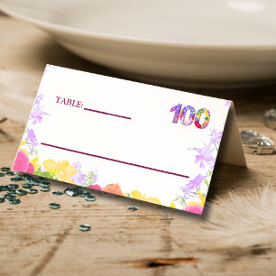 Carte De Placement Elégante Fête Florale 100e Anniversaire / 100 Ans