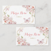 Carte De Placement Élégante fille Florale rose or Quinceañera (Devant / Derrière)