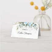 Carte De Placement Elégante fleurs bleu clair eucalyptus et or (Dos)