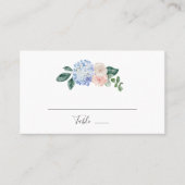 Carte De Placement Elégante Hydrangée Bleue | Mariage plat blanc (Devant)