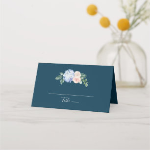 Carte De Placement Elégante Hydrangée Bleue   Mariage plié Marine