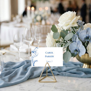 Carte De Placement Élégante illustration de fleurs en bleu poussiéreu