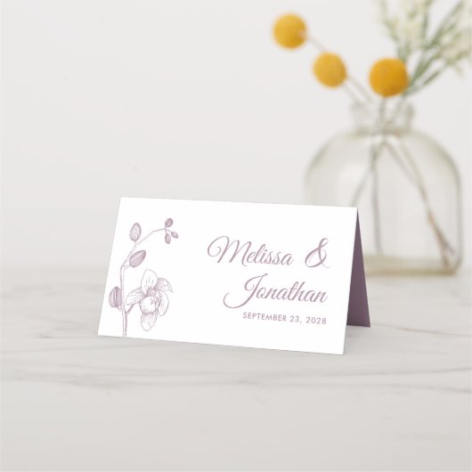 Carte De Placement Elégante orchidée simple romantique mariage floral (Devant)