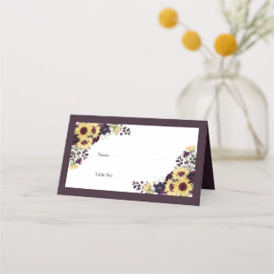 Carte De Placement Elégante Plum Purple Sunflower Aquarelle Réception