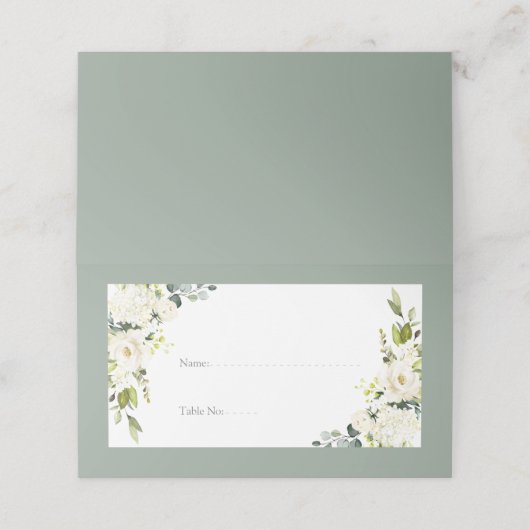 Carte De Placement Elégante Réception Florale Gris Blanc Vert (Extérieur déplié)