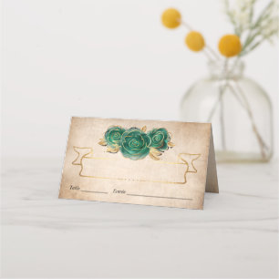 Carte De Placement Élégante Table Pliante Parchemin Vert Or Rose