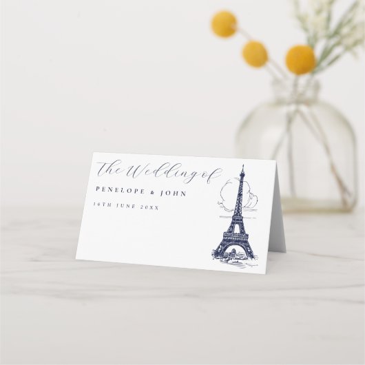 Carte De Placement Elégante tour Eiffel Illustration Mariage français (Dos)
