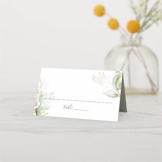 Carte De Placement Elégante verdure et Mariage d'or (Devant)