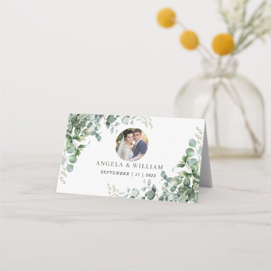 Carte De Placement Elégante verdure Eucalyptus Feuille Mariage (Dos)