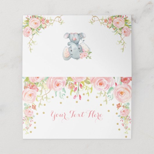 Carte De Placement Eléphant rose Floral Baby shower Anniversaire (Extérieur déplié)