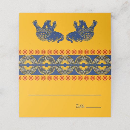 Carte De Placement Eléphants à thème indiens en Mariage bleu royal (Extérieur déplié)