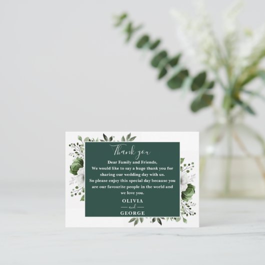 Carte De Placement Emerald Green Botanical Floral Mariage Merci (Debout devant)
