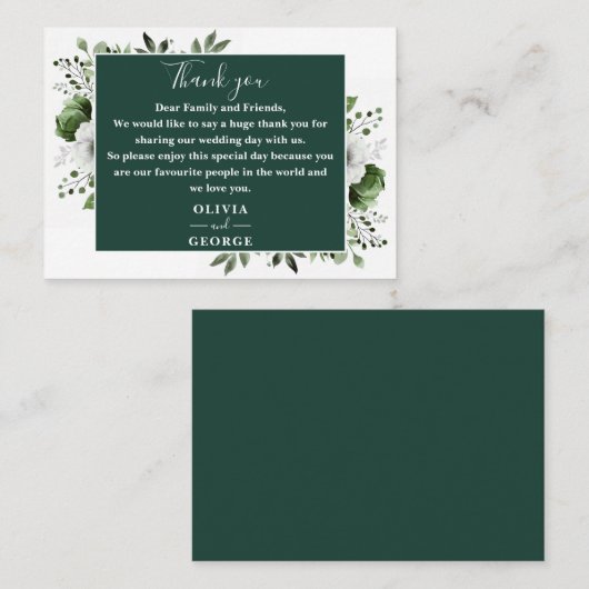 Carte De Placement Emerald Green Botanical Floral Mariage Merci (Devant / Derrière)