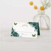 Carte De Placement Emerald Green Floral Quinceañera 16e anniversaire (Devant)
