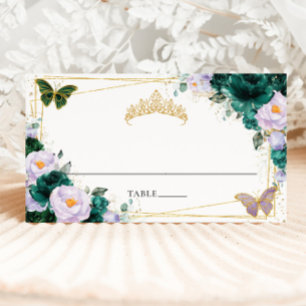 Carte De Placement Emerald Green Lilac Purple Floral Quinceañera 16e