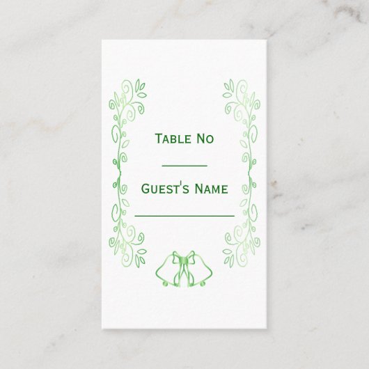 Carte De Placement Emerald Green Mariage Place Card Bells Scrollwork (Devant)