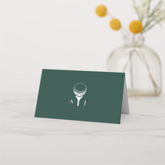 Carte De Placement Emerald Green Moderne Monogram Mariage de golf (Dos)