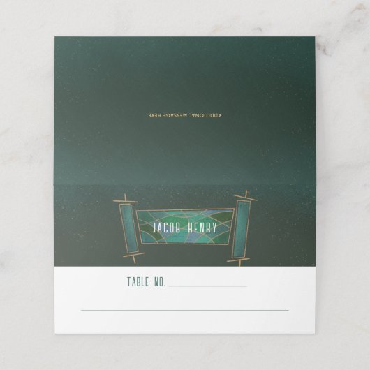 Carte De Placement Emerald Green Mosaic Torah Scroll Bar/Bat mitzvah (Extérieur déplié)