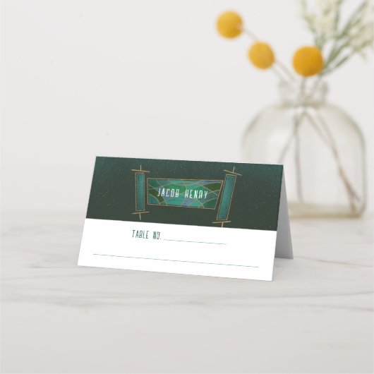 Carte De Placement Emerald Green Mosaic Torah Scroll Bar/Bat mitzvah (Devant)