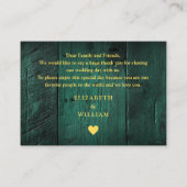 Carte De Placement Emerald Green Rustic Grange Mariage Merci (Dos)