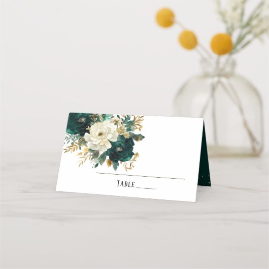 Carte De Placement Emerald Green White Gold Peonies Mariage Table (Devant)
