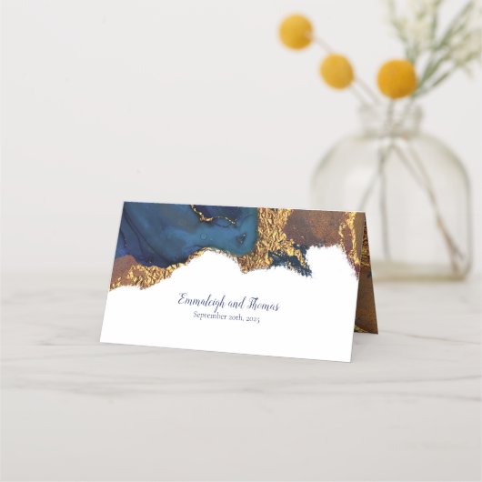 Carte De Placement Enchanter l'or bleu Abstrait (Dos)