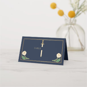 Carte De Placement Épée de mariage florale blanche royale bleu or
