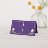 Carte De Placement Épée Fleurie Mariage Royale Blanche Violet Or (Dos)