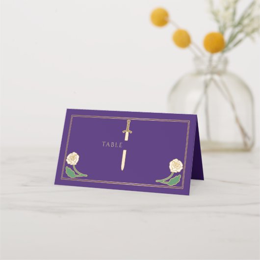 Carte De Placement Épée Fleurie Mariage Royale Blanche Violet Or (Devant)