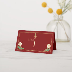 Carte De Placement Épée Fleurie Royale Blanche Écarlate de Mariage