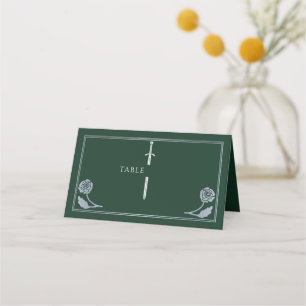 Carte De Placement Épée Médiévale Royale Verte Argentée Mariage