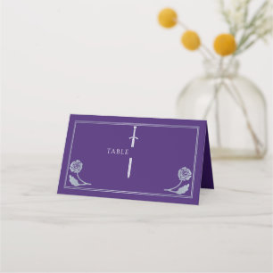 Carte De Placement Épée médiévale royale violette argentée de mariage