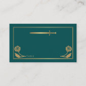 Carte De Placement Épée Royale Médiévale de Mariage Sarcelle Or (Devant)