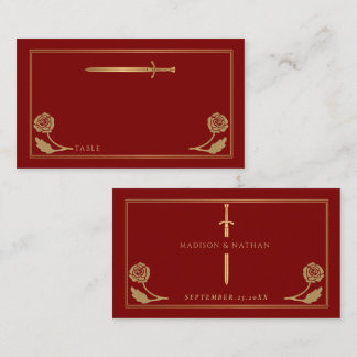 Carte De Placement Épée Royale Médiévale Écarlate Dorée Mariage