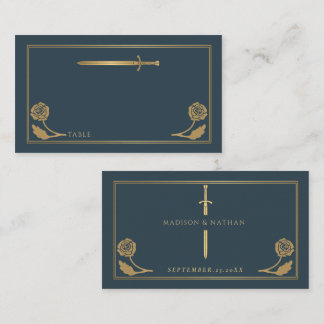Carte De Placement Épée Royale Médiévale Grise Dorée Mariage