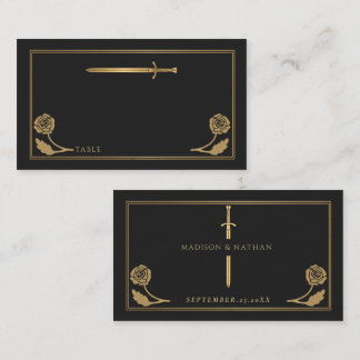 Carte De Placement Épée Royale Médiévale Noire Dorée Mariage