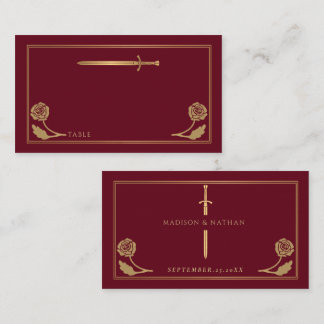 Carte De Placement Épée Royale Médiévale Rouge Or Mariage