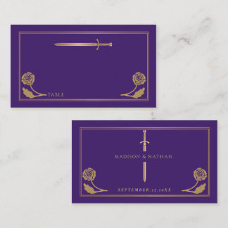 Carte De Placement Épée Royale Médiévale Violet Or Mariage