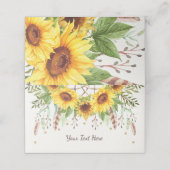 Carte De Placement Étiquette de nourriture Tournesols rustiques Bohèm (Extérieur déplié)