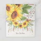 Carte De Placement Étiquette de nourriture Tournesols rustiques Boho  (Extérieur déplié)