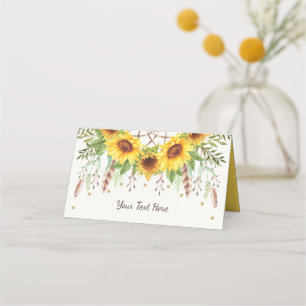 Carte De Placement Étiquette de nourriture Tournesols rustiques Boho