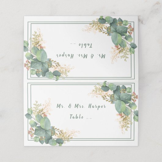 Carte De Placement Eucalyptus à l'aquarelle doré avec filigrane (Extérieur déplié)